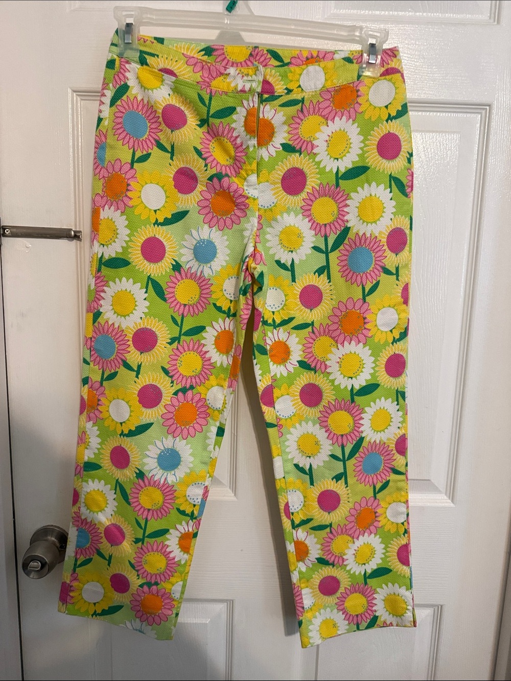 VintageLilly Pulitzer Yellow Floral Print Pique Pants  Pink, Orange & Green